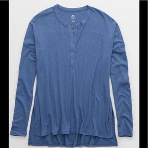 Aerie Ribbed Henley Long Sleeve Tshirt